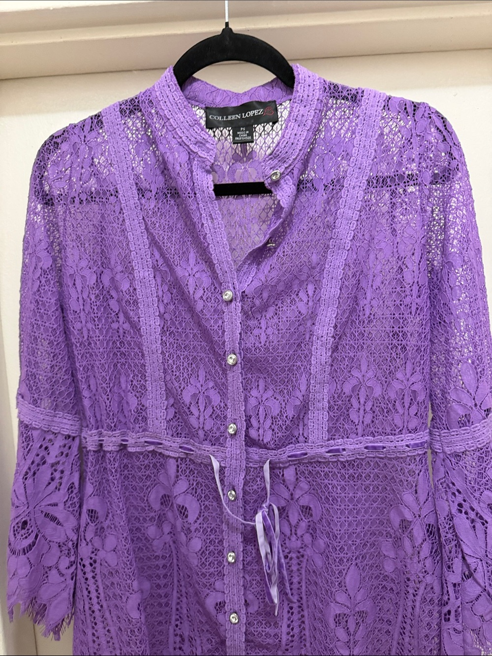 Colleen Lopez Lavender Floral Lace Button-Front Tunic - Picture 2 of 4